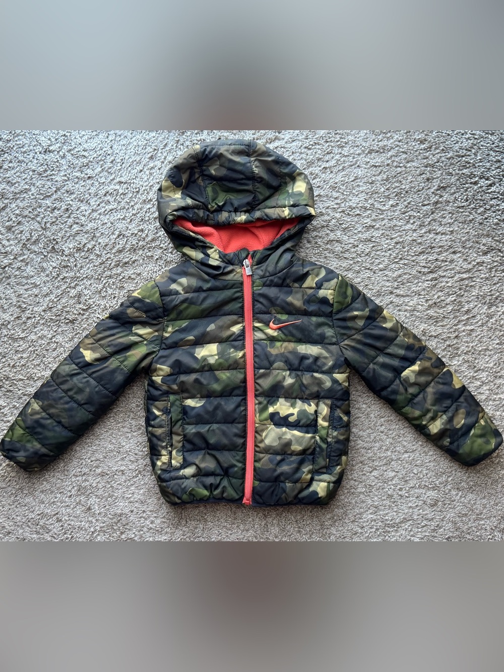 Nike Toddler Camo Orange Hooded Puffer Jacket 3T